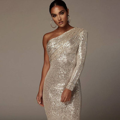 One-shoulder Oblique Collar Wrapped Chest Evening Dress